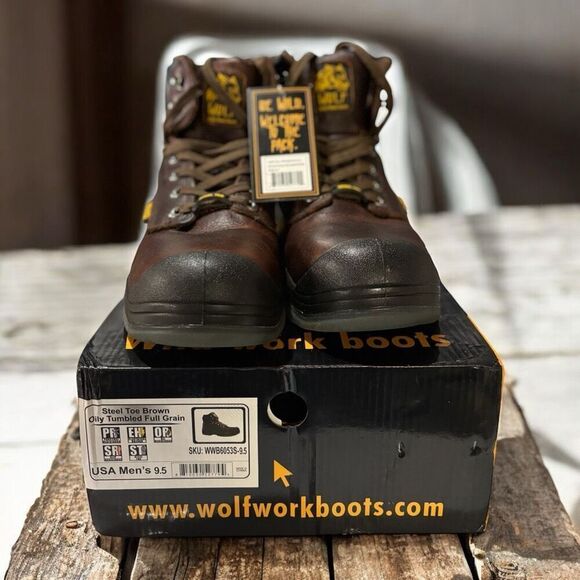 Wolf Work Boot Nubuck Leather Construction, Industrial PPE Brown Leather US Mens - Picture 2 of 6